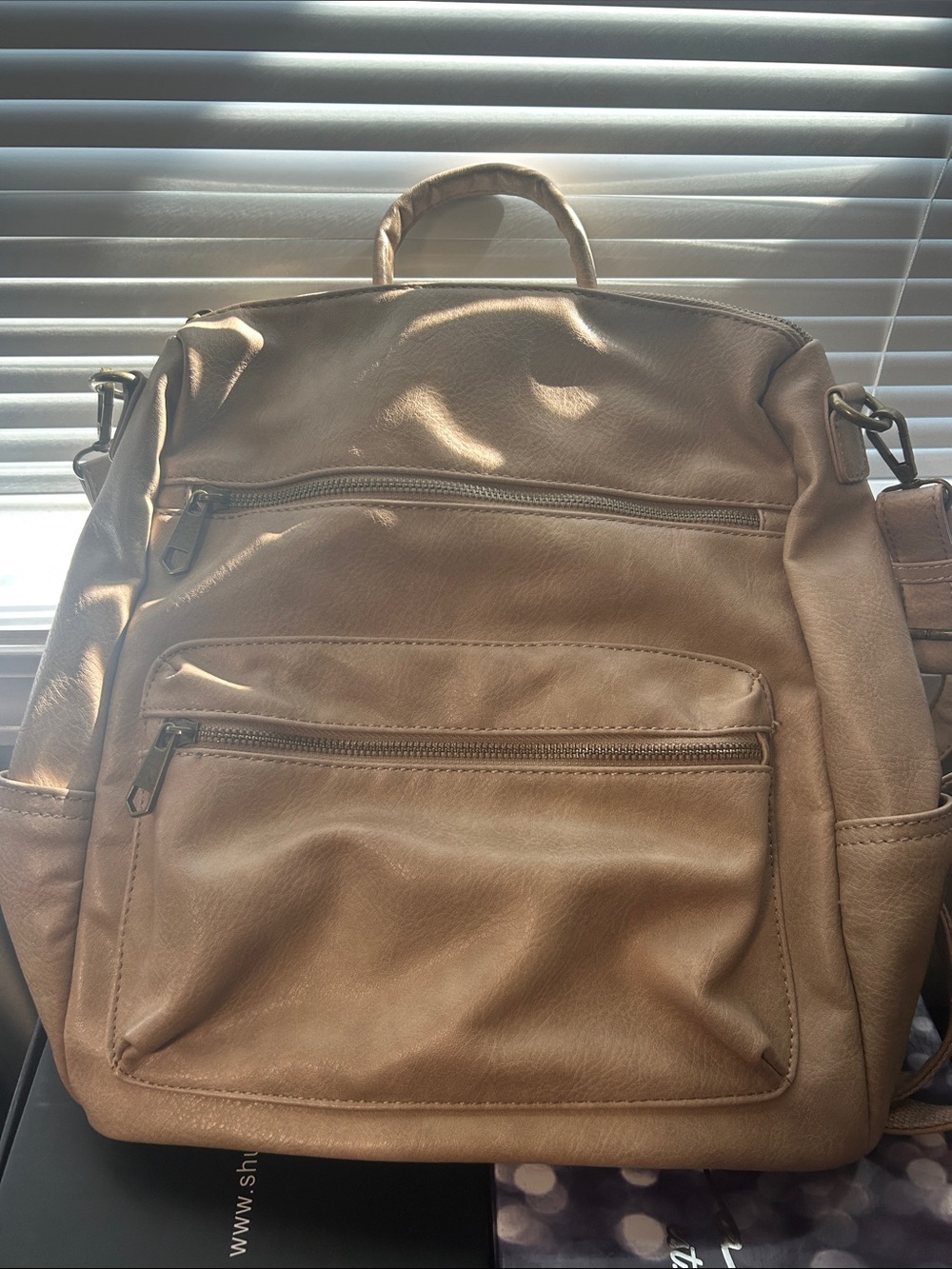 Women's Tan Faux-Leather Backpack - Stylish Everyday Carry